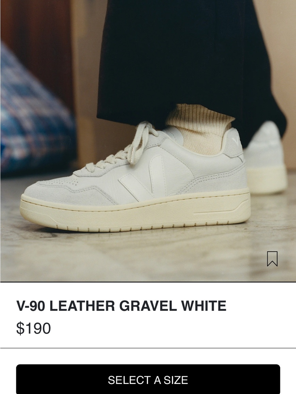Veja V-90 O.T. Leather Sneaker in Gravel/White size 39EU/8US New in Box